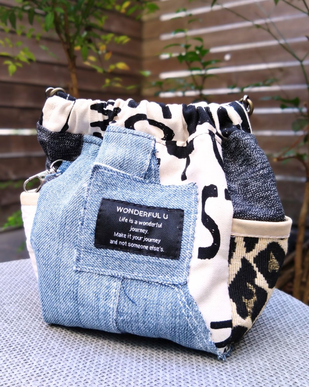 デニムリメイク 丸底バッグ デニムリメイク👖🐧✨丸底巾着バケツトート