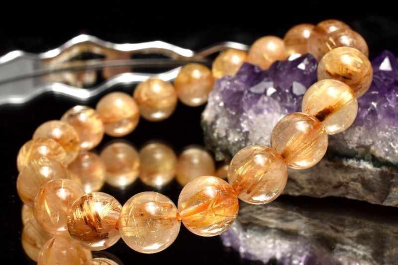１点物 高品質 迫力金針 ゴールドタイチンルチルクォーツ 9.5mm ブレスレット パワーストーン 天然石 _MA9454