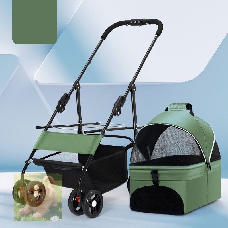 お色選択可 ペットカート 折りたたみ軽量 ペット4輪ホルダー収納耐荷重15kg中型犬小型犬介護用 散歩用 犬 猫 カート シニア犬グリーン