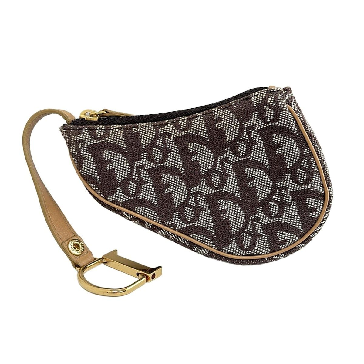 ディオール|クリスチャンディオール コインケース ロゴグラム サドル アイボリー×ダークブラウン Dチャーム取り外し可 レザー