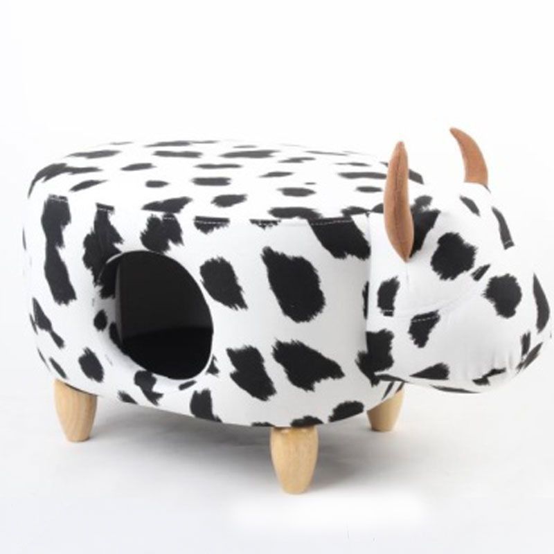 猫ハウス 猫ベッド ペットハウス ペットベッド 牛 スツール 多目的 動物 クッション カプセル型 円形出入口 キャットハウス 木製 ドーム型 窓 椅子 大型 隠れ家 かわいい