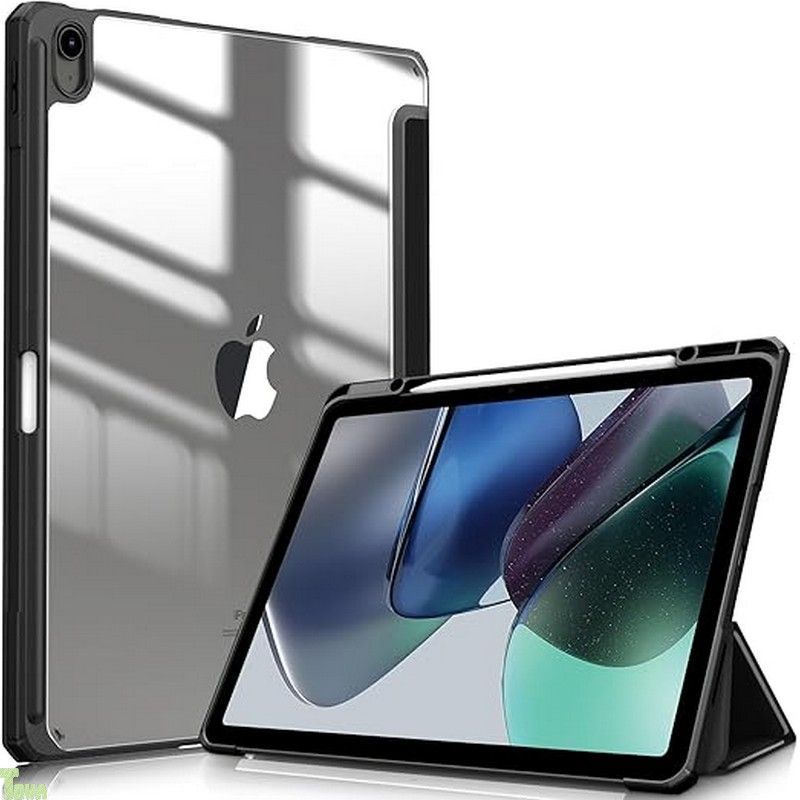 ブラック Fintie iPad Air 13インチ(M3/M2) ケース 2025/2024 透明バックカバー Apple Pencil 収納可能 Apple Pencil Proワイヤレス充電対応 三つ折スタンド スリープ機能 軽量 薄型 傷つけ