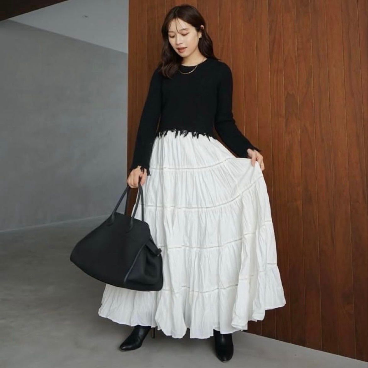 laubeblanc ローブブラン cotton tierad skirt マキシ丈 ロング