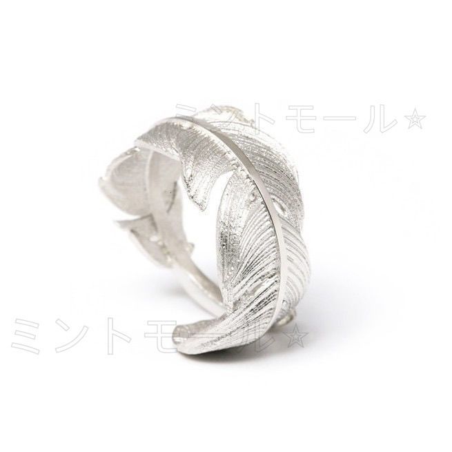 シルバー フェザー　 オープンリング 新しい未使用 S925シルバー フェザーリング メンズ オープンリング