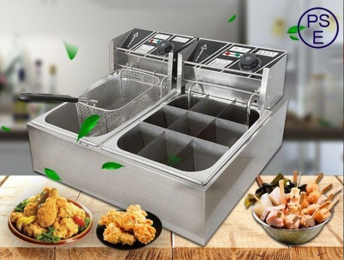110V電気フライヤー 卓上フライヤー おでん鍋 業務用フライヤー 12L 二槽式 温度調節 厨房 卓上型 業務 店舗