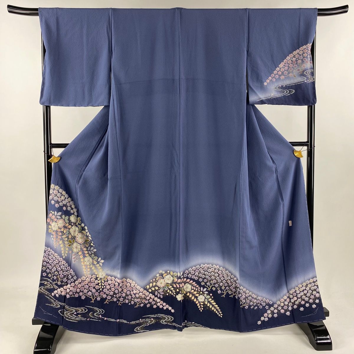 付下げ 身丈166cm 裄丈63cm S 薄物 草花 芝 刺繍 金糸 黒灰 正絹 秀品 中古 訪問着 身丈157cm 裄丈63cm S 袷 枝花 枝梅 ぼかし サーモンピンク