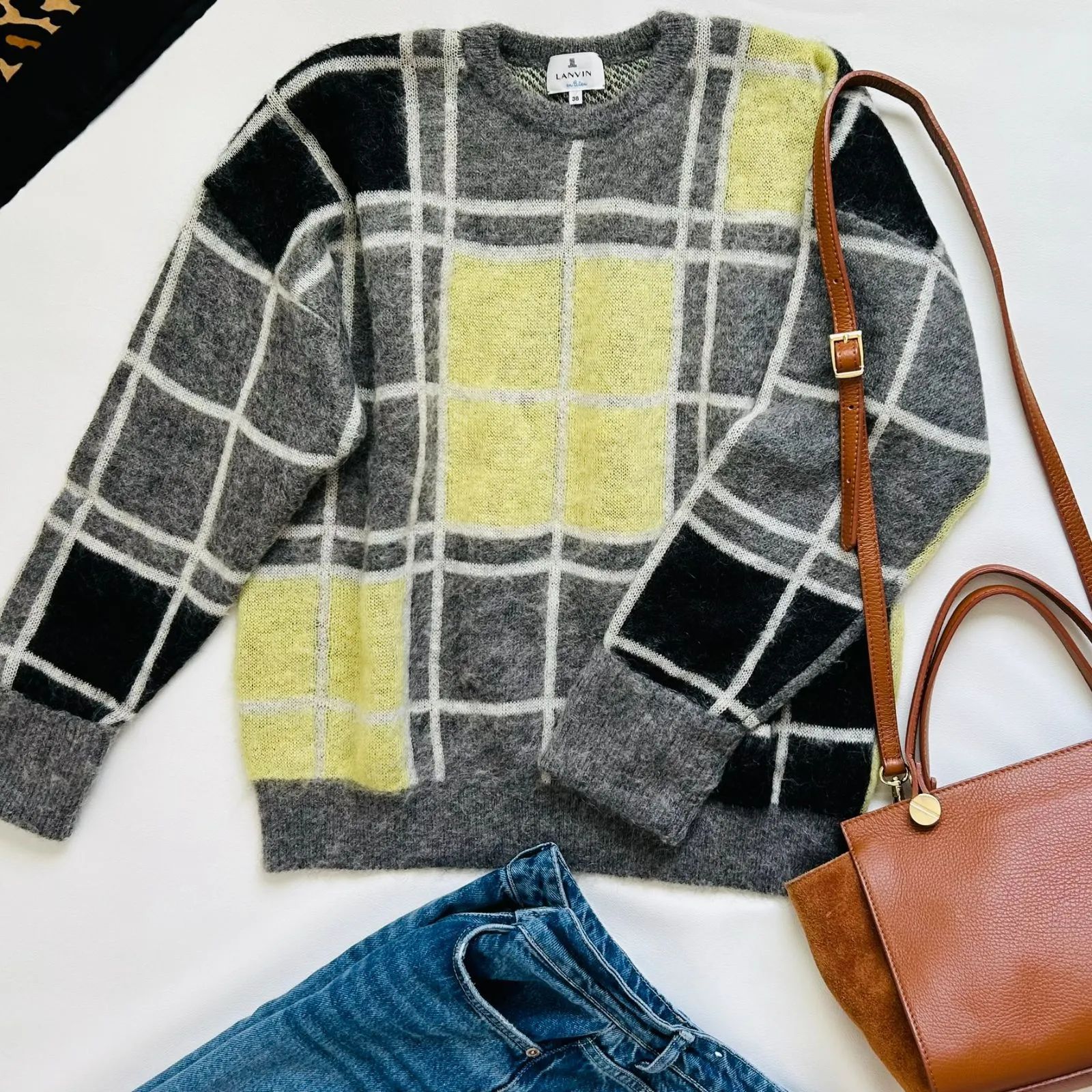 LANVIN en Bleu - ランバンオンブルー  チェックモヘヤニット 75%OFF】ランバンオンブルー(LANVIN en Bleu)格子チェック モヘヤ