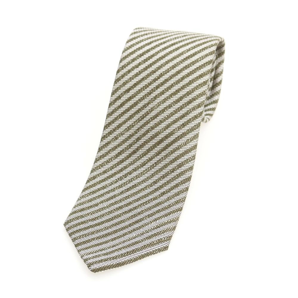 LUIGI BORRELLI/ルイジボレッリ ネクタイ グレー ストライプ 中古】ルイジ ボレッリ Luigi Borrelli シルクリネン ストライプ柄