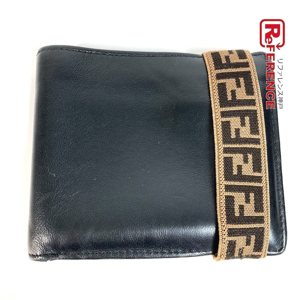 FENDI フェンディ 2つ折り財布 ズッカ ゴムベルト ロゴ 7M0266 レザー ブラック