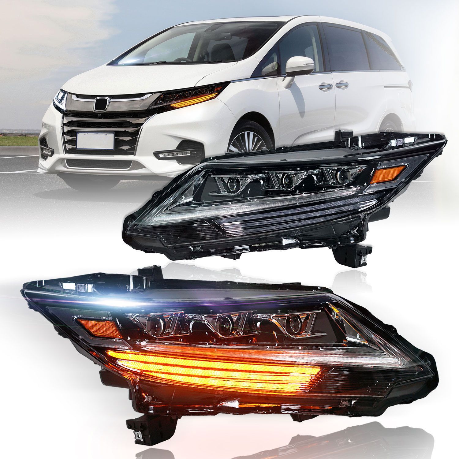 ホンダ オデッセイ RC系 2015-2021年式対応 LEDヘッドライトASSY 流れるウインカー仕様 カスタム用左右セット