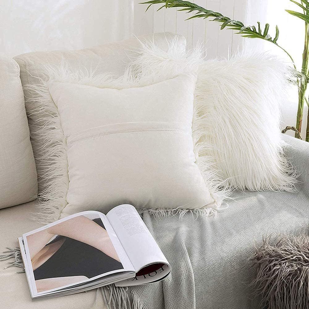 Kaseremy クッションカバー ふわふわ ロングファー フェイクファー