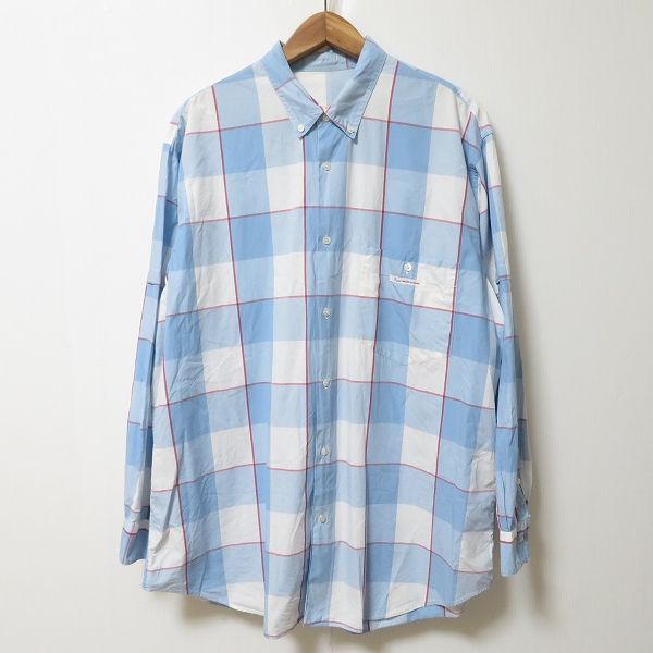 anc パパス Papas 長袖シャツ L 水色 青 白 ボタンダウン チェック メンズ 965588