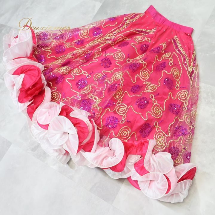 社交ダンス 衣装 スカート 巻きスカート 舞台衣装 パーティ 発表会 ステージ衣装 ダンス フリル レース ラメ ピンク系 ホワイト系 ボリューム感 おしゃれ イベント用 女性用 かわいい LLC-HASEGAWATOSO_COM