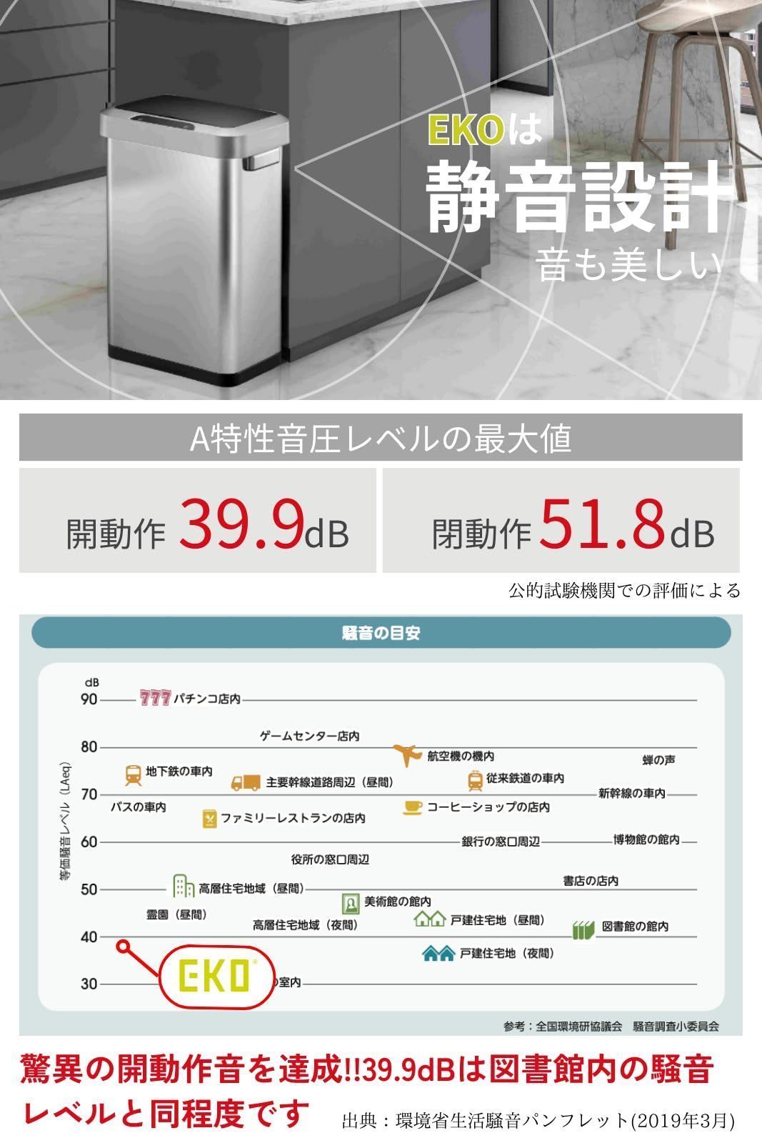 EKO ゴミ箱 自動開閉 ホライゾンセンサービン シルバー 45L ふた付き