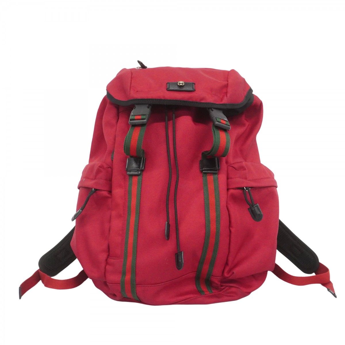 5eb2033 グッチ リュック デイパック シェリーライン 429037 ナイロンキャンバス レッド シルバー金具 メンズ