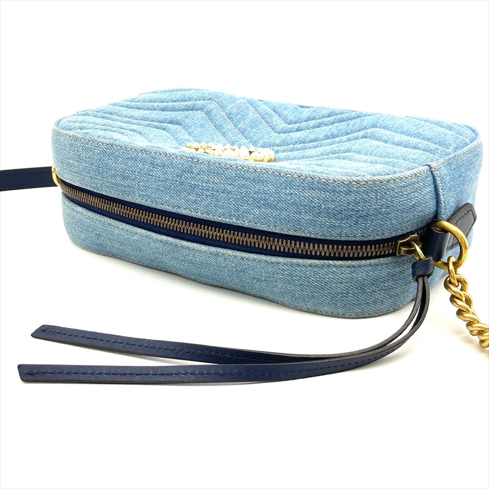 Gucci デニム キルティング バッグ パール付き GGロゴ グッチ GUCCI GGマーモント キルティング ショルダーバッグ