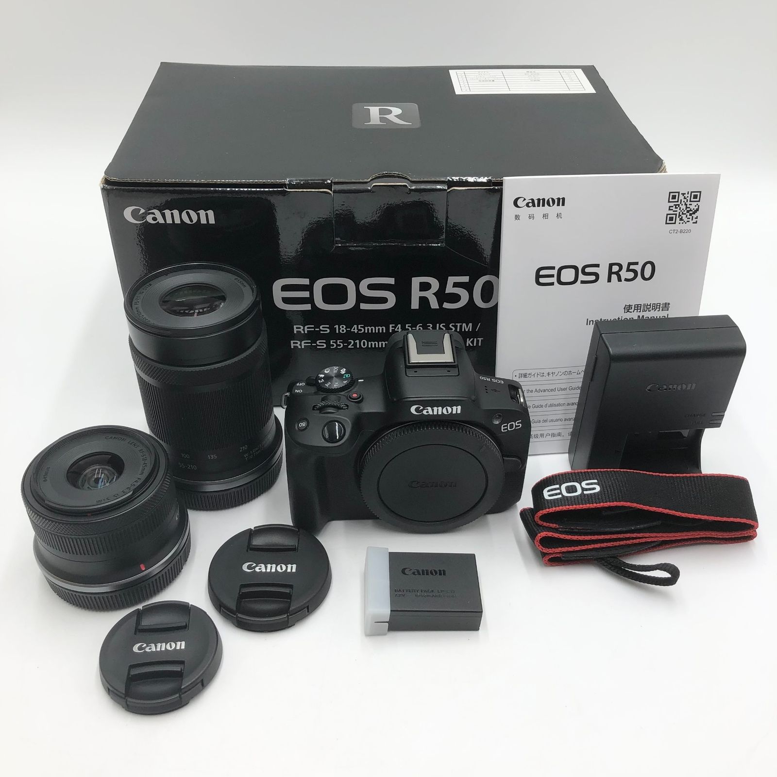 Canon ミラーレス一眼カメラ EOS R50 ダブルズームキット RF-S18-45 RF-S55-210 ブラック|APS-C|約375g EOSR50BK-WZK