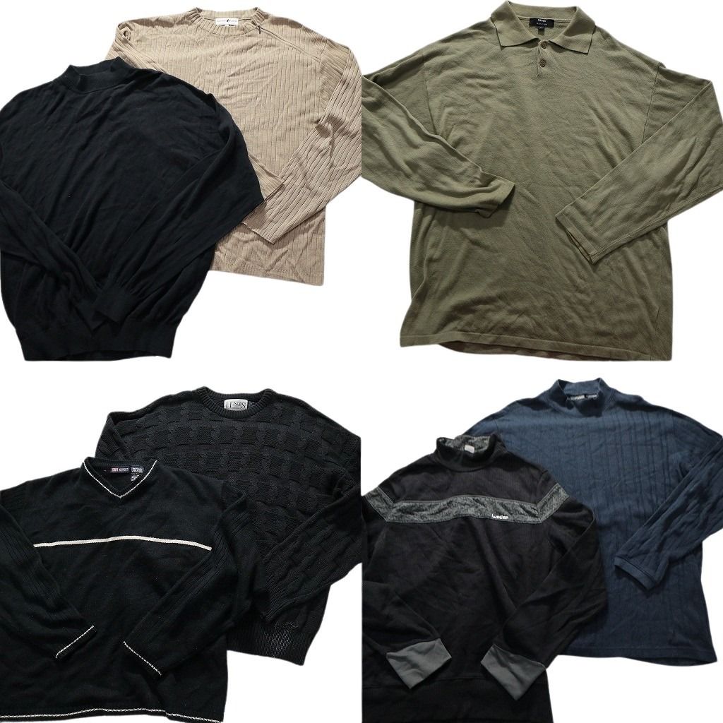 古着卸 まとめ売り 混紡素材 無地 セーター 7枚セット (メンズ L /XL ) ニットポロ モックネック リブニット 中古 古着 MY3534