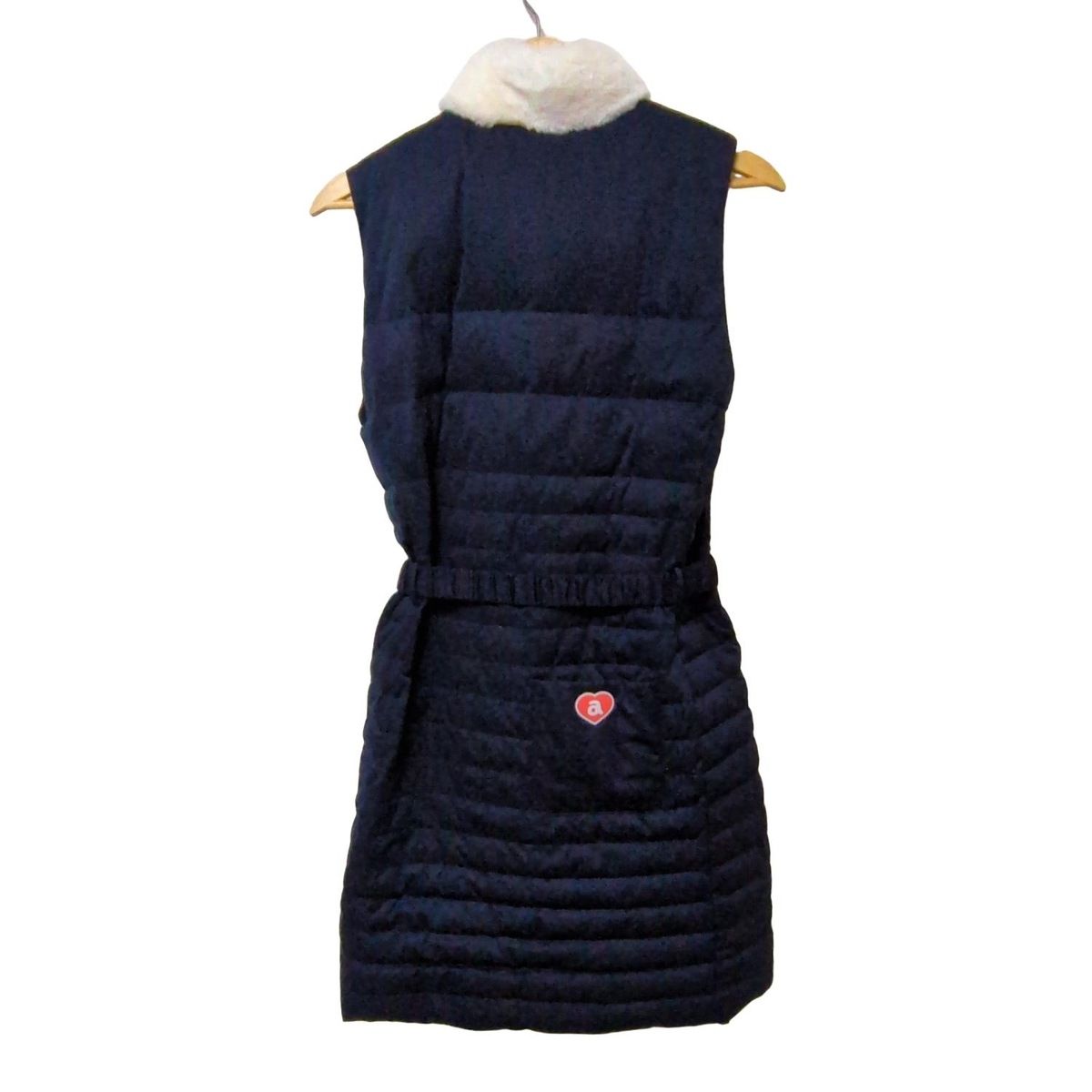 archivio アルチビオ ダウンベスト サイズ38 M レディース - ダークネイビー×白 ジップアップ ロング丈 ファー付き 秋 冬