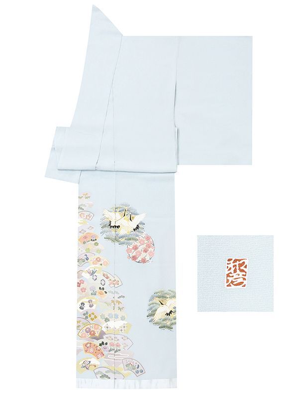 記念感謝祭 仕立無料 京友禅伝統工芸手描き 本金 刺繍入色留袖 王朝鶴舞松竹梅扇面宝尽し文 10012381