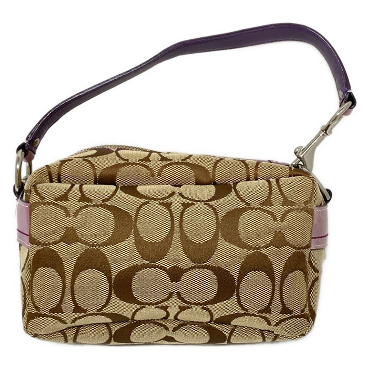 COACH コーチ ポーチ シグネチャー柄 ベージュ×ブラウン×パープル バッグ|ダブルターンロック レザー