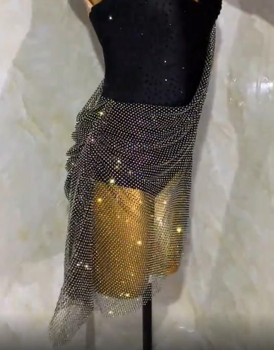 ラテンドレス ラテンワンピース ダンス衣装 ブラック オールストーン S M L LLC-HASEGAWATOSO_COM