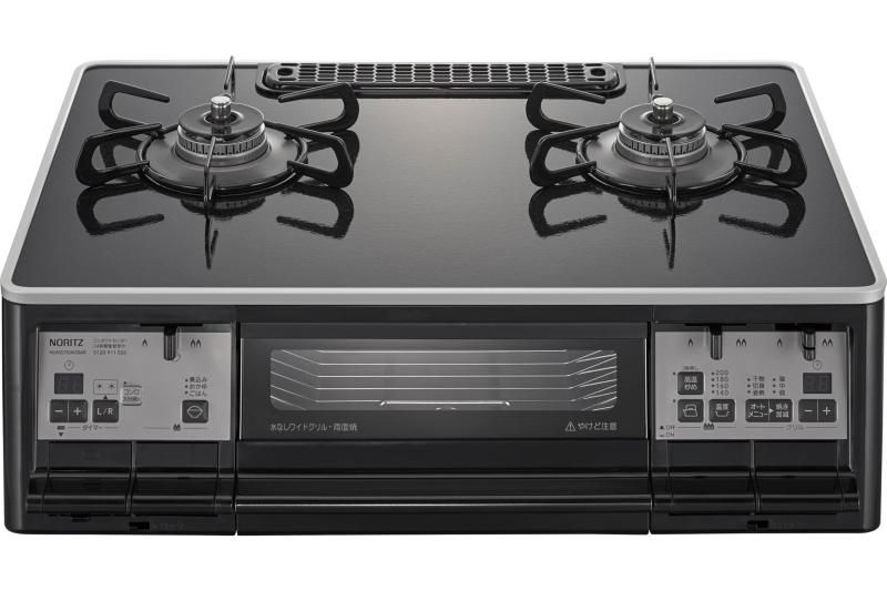 ノーリツ テーブルコンロ 都市ガス用 NLW2290ACBAL ガラスコートトップ 無水両面焼グリル 標準サイズ59cmタイプ 左高火力 クリアパールブラック|ブラックフェイス
