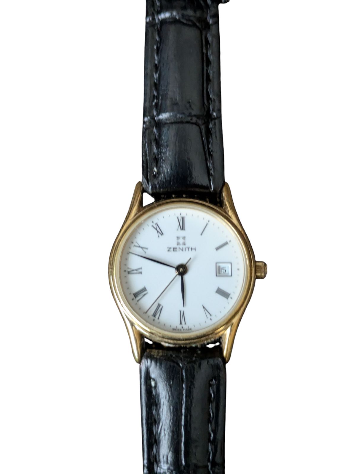 稼働品 ZENITH ゼニス ホワイト文字盤 レディース腕時計 ベルト社外品 