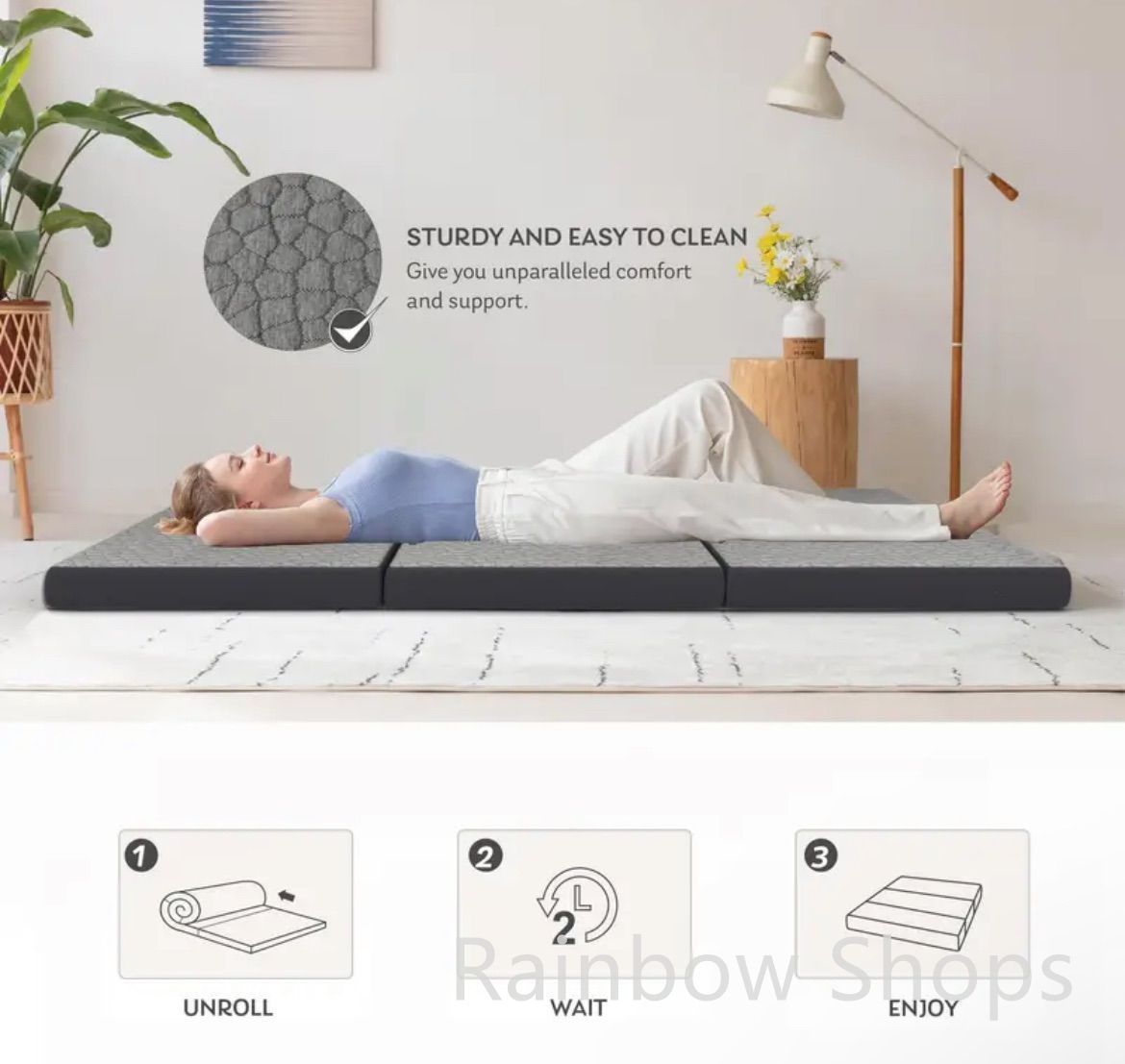 ♥ マットレス 三つ折り やや硬め 3つ折り 2層構造 冷感 敷き布団 140N 高密度30D 通気性 調湿 ベッドマット腰痛 防ダニ 両面使用 寝返りサポート マットレストッパー 取っ手付き 洗濯 カバー グレー ダブルcp16