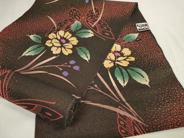 平和屋着物＊夏物 浴衣 反物 着尺 草花に蝶 ラメ糸 ♥ DAAW7494zzz