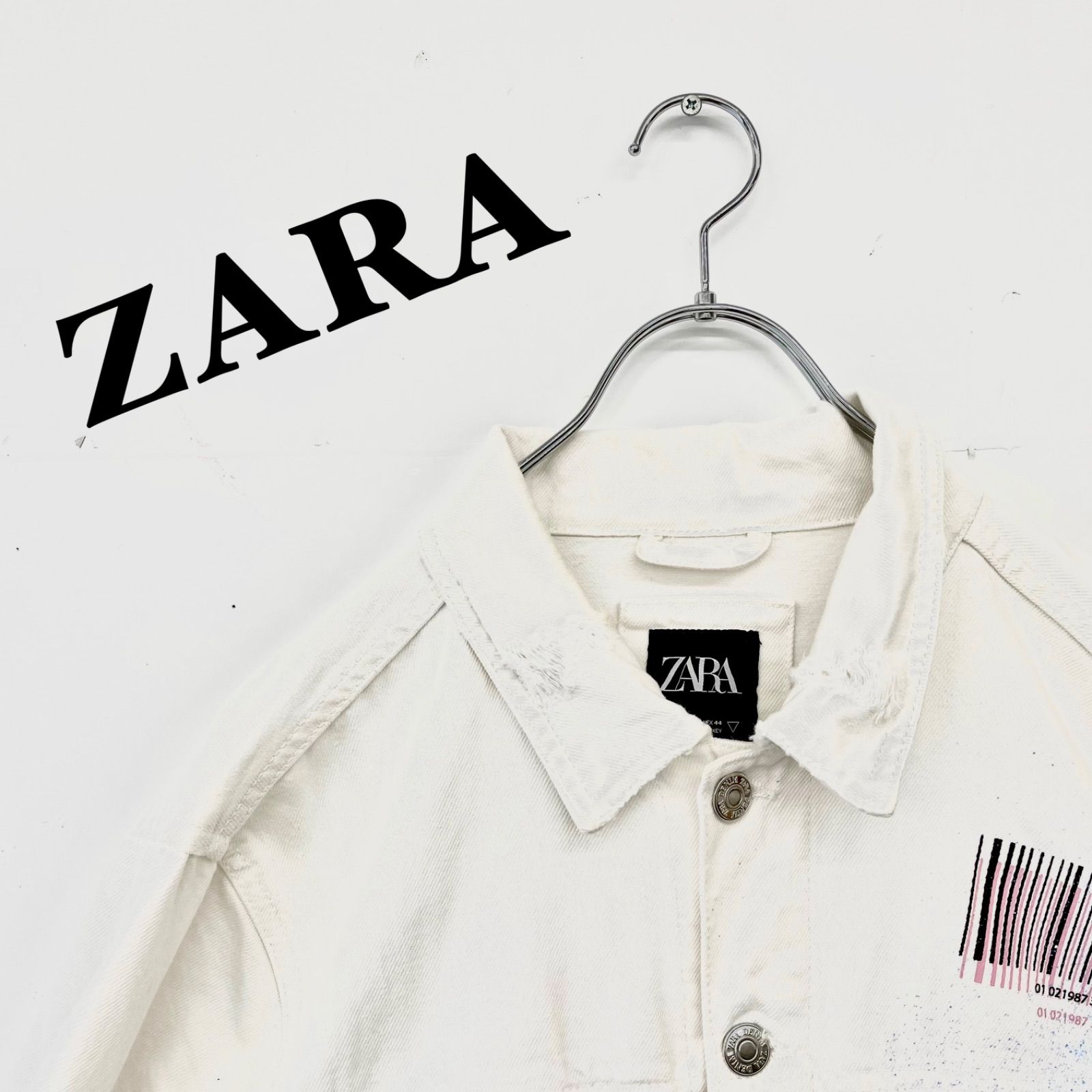 ZARA ザラ ジャケット アウター ダメージ加工 ペンキ加工 メンズ XL 白
