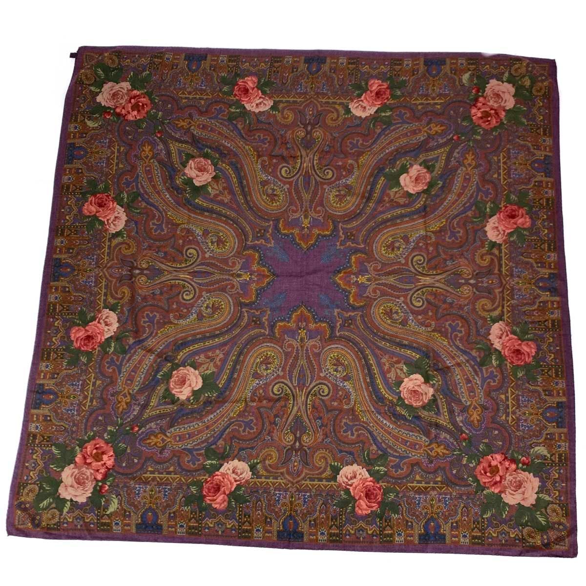 良好 ETRO エトロ ストール パープル 花柄 大判 ウール70％ シルク30  