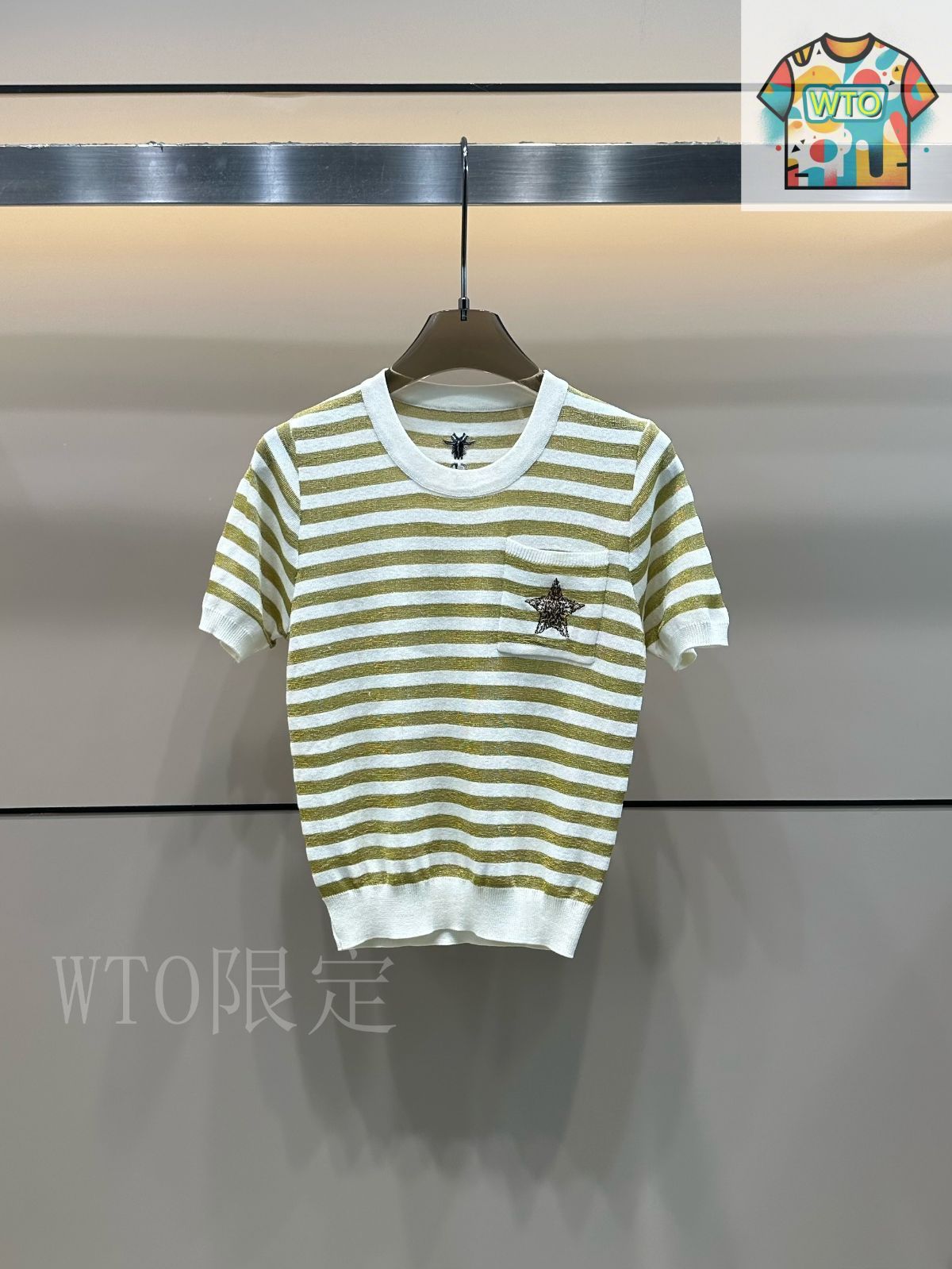 Christian Dior ストライプ 半袖ニット 完売前に*ウールカシミアディオールスター半袖ニット/セーター