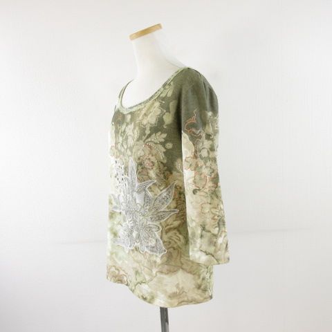 エスカーダ ESCADA ローレル Laurel カットソー 七分袖 総柄 ストレッチ ベージュ 茶 40 *A693 レディース エスカーダ ESCADA ローレル Laurel カットソー 七分袖 総柄