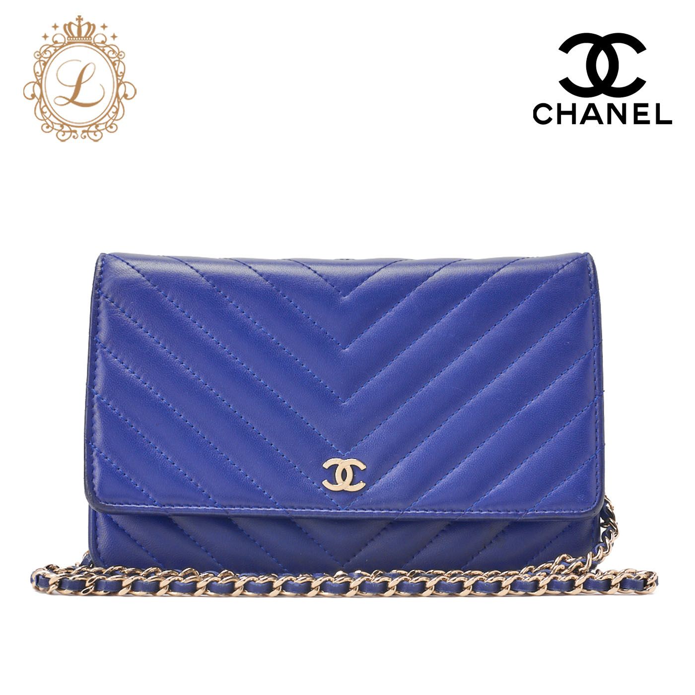 CHANEL シャネル チェーンウォレット マトラッセ Vステッチ ラムスキン ネイビー ゴールド金具 レディースウォレット 折財布 レディース財布 送料無料
