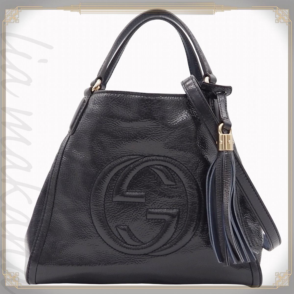GUCCI グッチ パテントレザー　ハンドバッグ　ショルダー付き GUCCI グッチ ワンショルダー エナメル パテント レザー GG