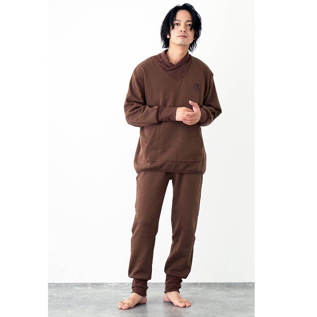 ルームウェア メンズ レディース 部屋着 パジャマ 上下セット RESTELL レステル スウェット 遠赤外線プリント 発熱 裏起毛 暖かい 寝巻き ナイトウェア ユニセックス 男女 秋冬 4-ブラウン