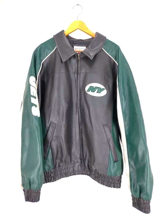 NFL ニューヨークジェッツ　スタジャン　レザー 古着 NFL New York Jets ジェッツ 本革 オール スエード レザー