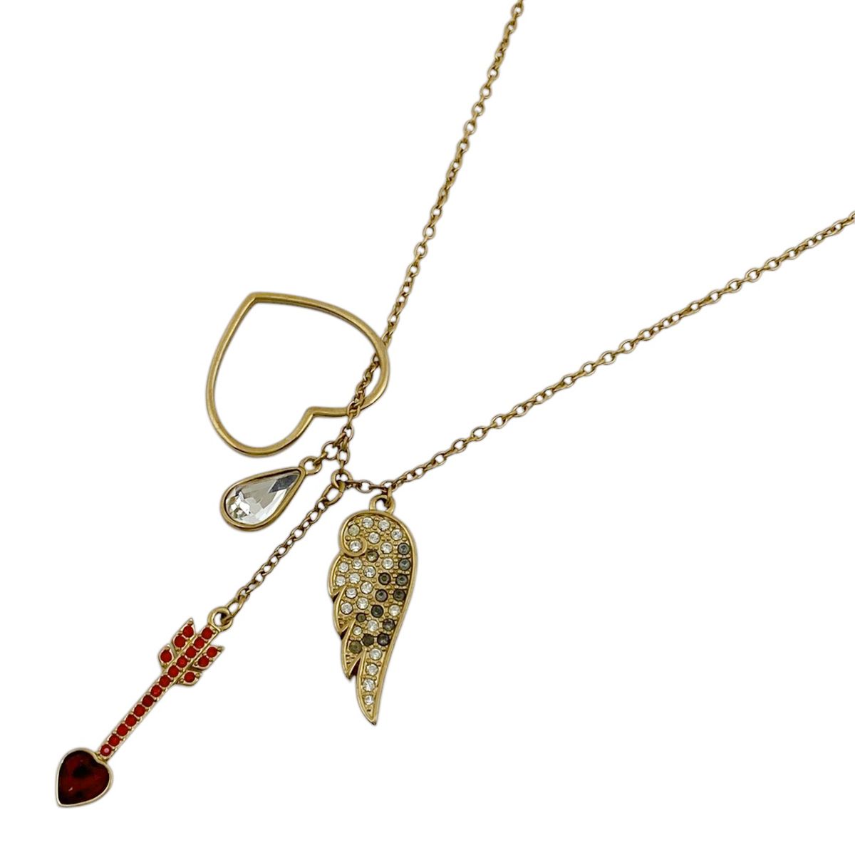 スワロフスキー SWAROVSKI クリスタル デザイン ネックレス ハート 羽 矢 チャーム ネックレス GP ゴールド レディース