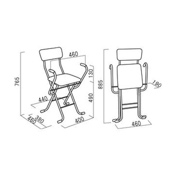 折りたたみ椅子 幅46cm ベージュ×ブラック 日本製 スチール 肘付き