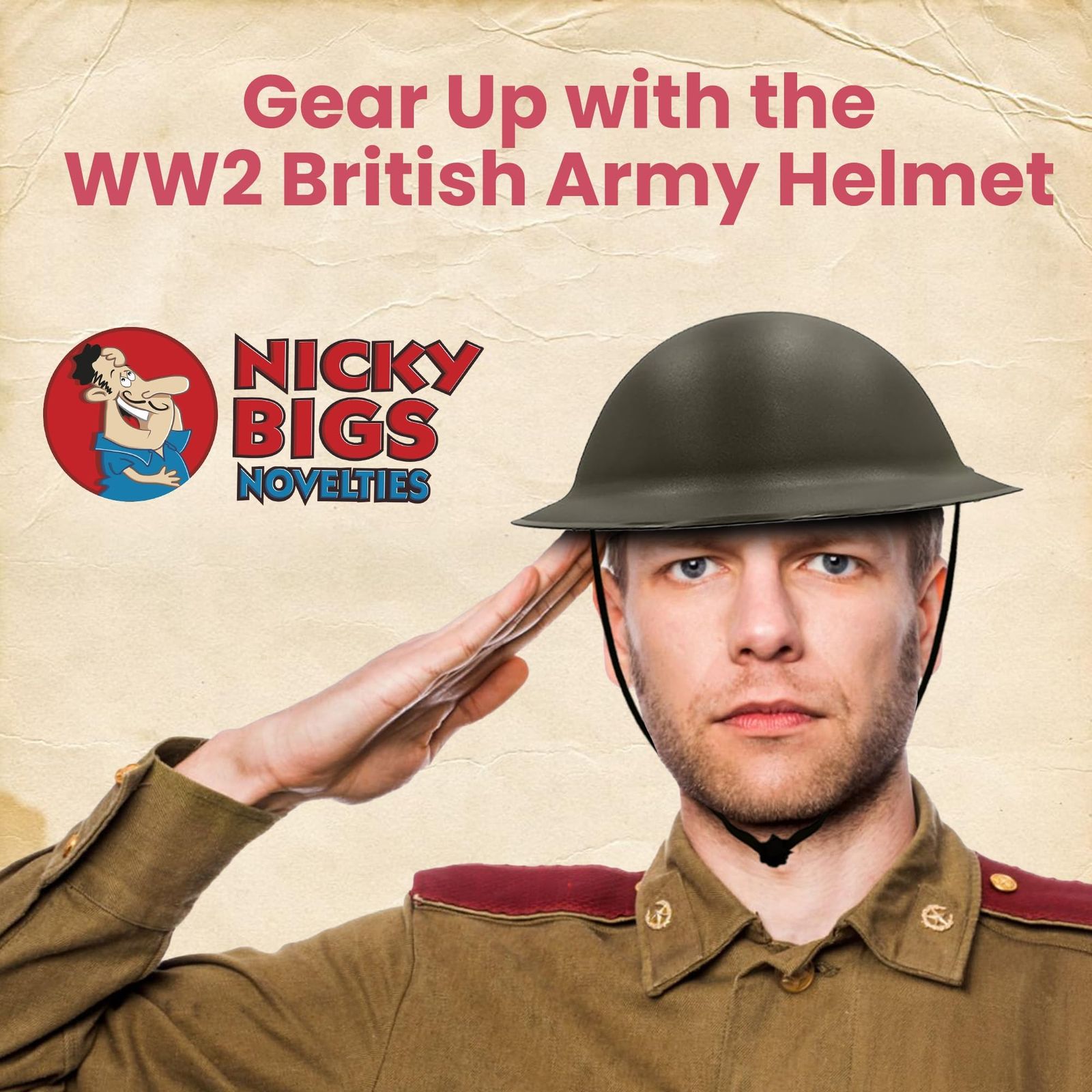 Nicky Bigs Novelties - 大人用 WW2 イギリス陸軍ヘルメット、味方 WW2