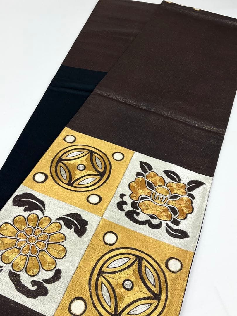 袋帯 手刺繍 駒刺繍 金駒 銀駒 椿 菊 吉祥文様 正絹 お太鼓柄 - メルカリ