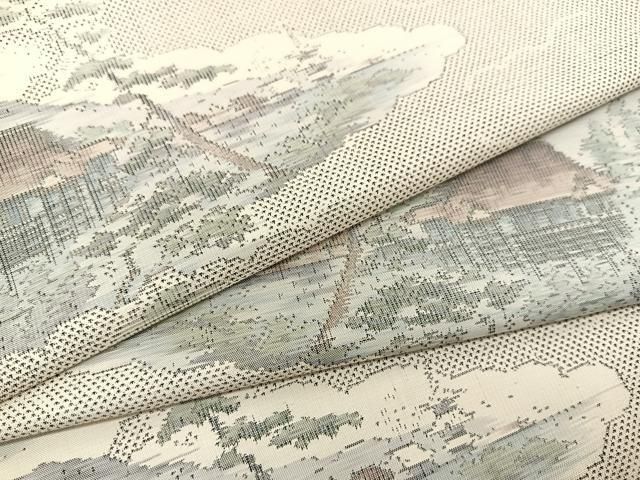 平和屋着物○本場大島紬 白大島 9マルキ 雲取り風景文 正絹 逸品  