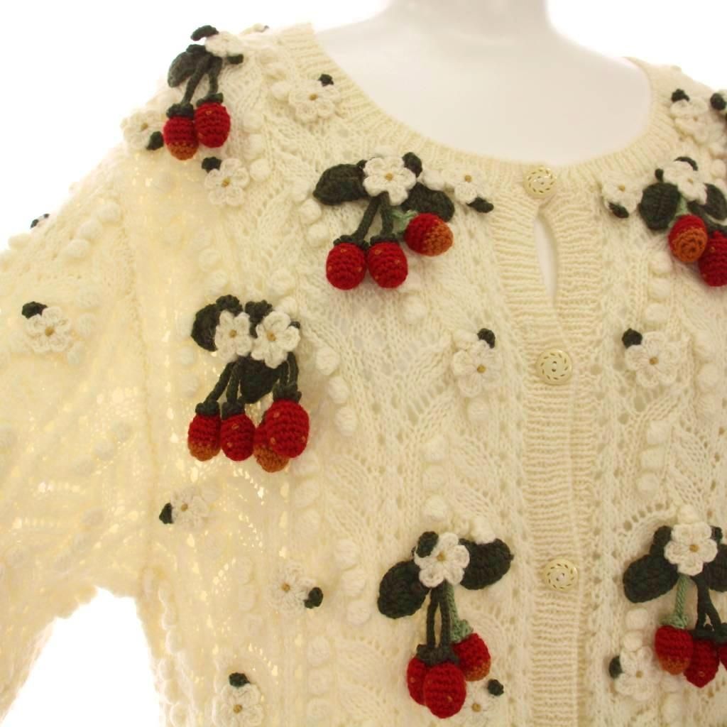  ピンクハウス PINK HOUSE カーディガン ニット イチゴモチーフ 長袖 白 YM カーディガン ボレロ アンサンブル トップス