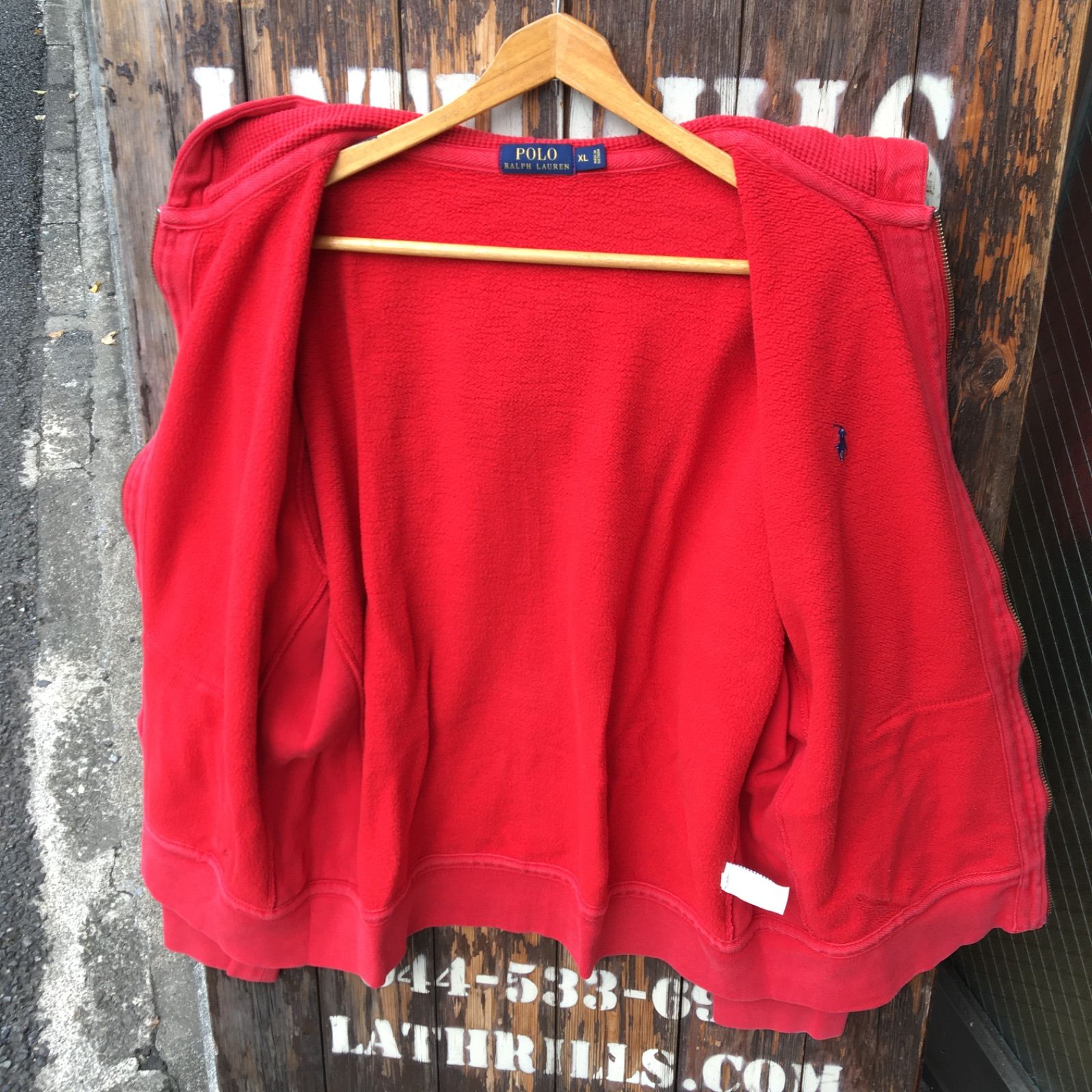 【Polo Ralph Lauren】ポロラルフローレン フルジップ スウェット パーカー  赤 無地◆Size:US-XL