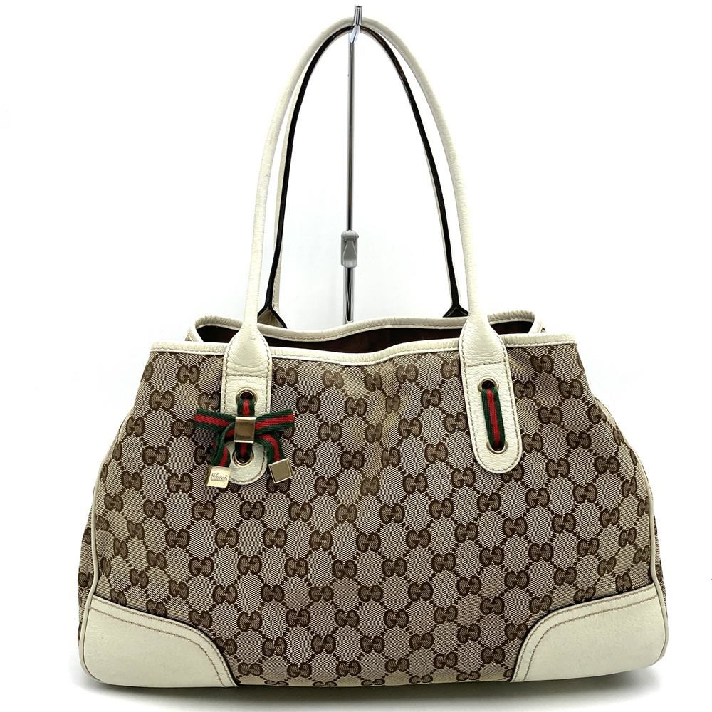 GUCCI グッチ プリンシー 163805 トートバッグ シェリーライン 横長 ショルダーバッグ GGキャンバス ブラウン|ホワイト 茶|白 レディース