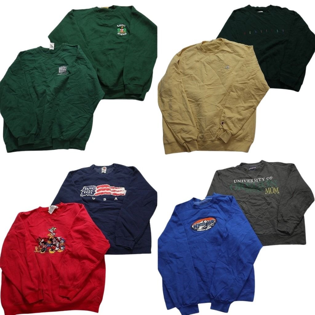 古着卸 まとめ売り カラー スウェット 8枚セット (メンズ L /XL ) グリーン ネイル ディズニーキャラクター USAロゴ MX2710