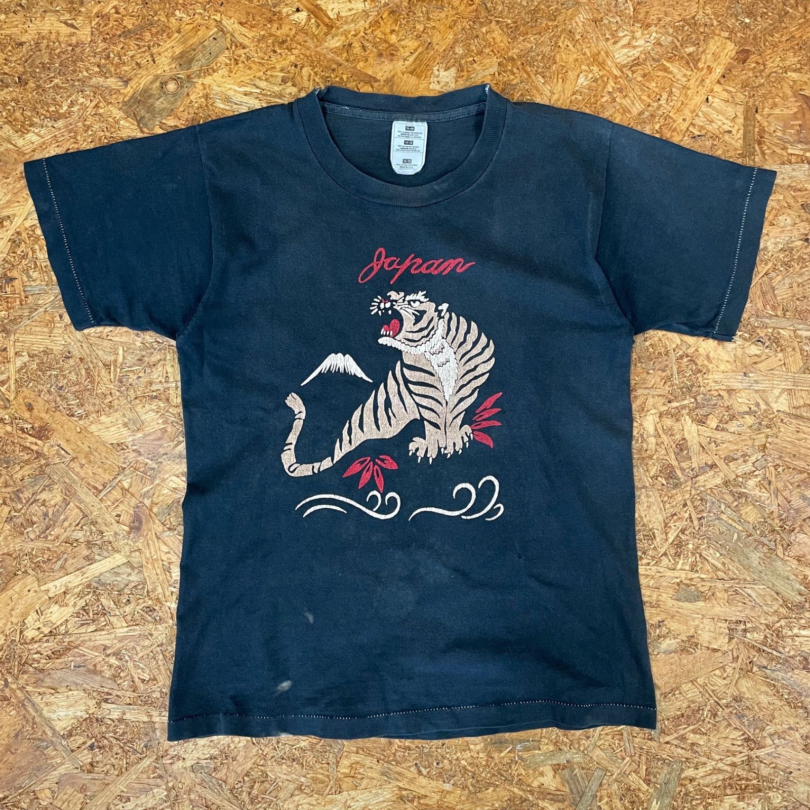 USA製 和柄プリントTシャツ キッズ14-16 ブラック KIDS 半袖 ショート 