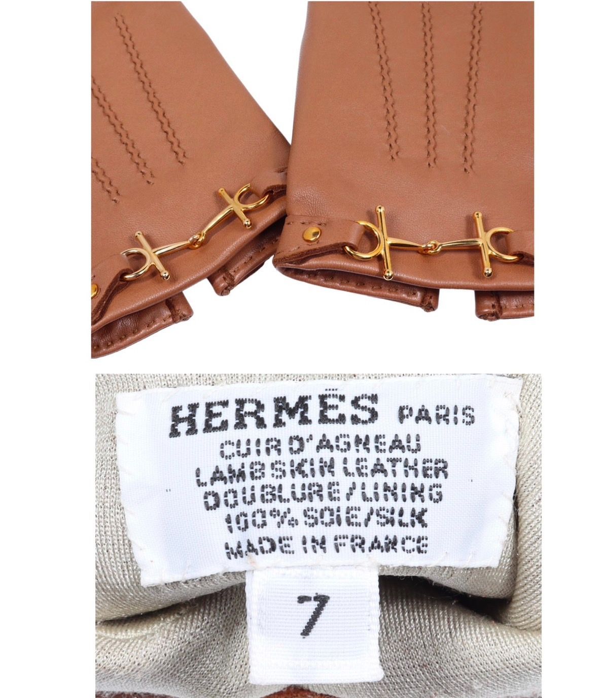 HERMES エルメス グローブ 手袋 サイズ表記7 ラムスキン レザー 牛革 シルク ホースビット金具 ブラウン ゴールド金具 小物 アパレル -  メルカリ