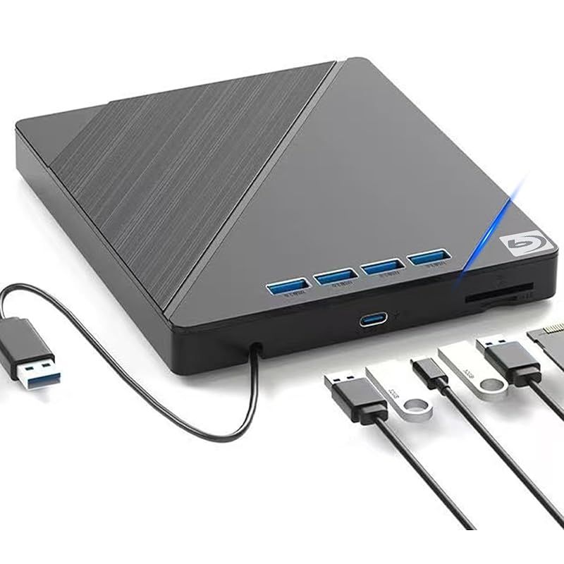 アースドリームス公式 BD2025-Pro 外付けブルーレイ USB3.0ハブ一体型ドッキングステーション 7in1 4×USB3.0＋Type-C＋SD|TF ポータブルBD|DVD|CDドライブ 1年日本 Windows11|Mac対応 1